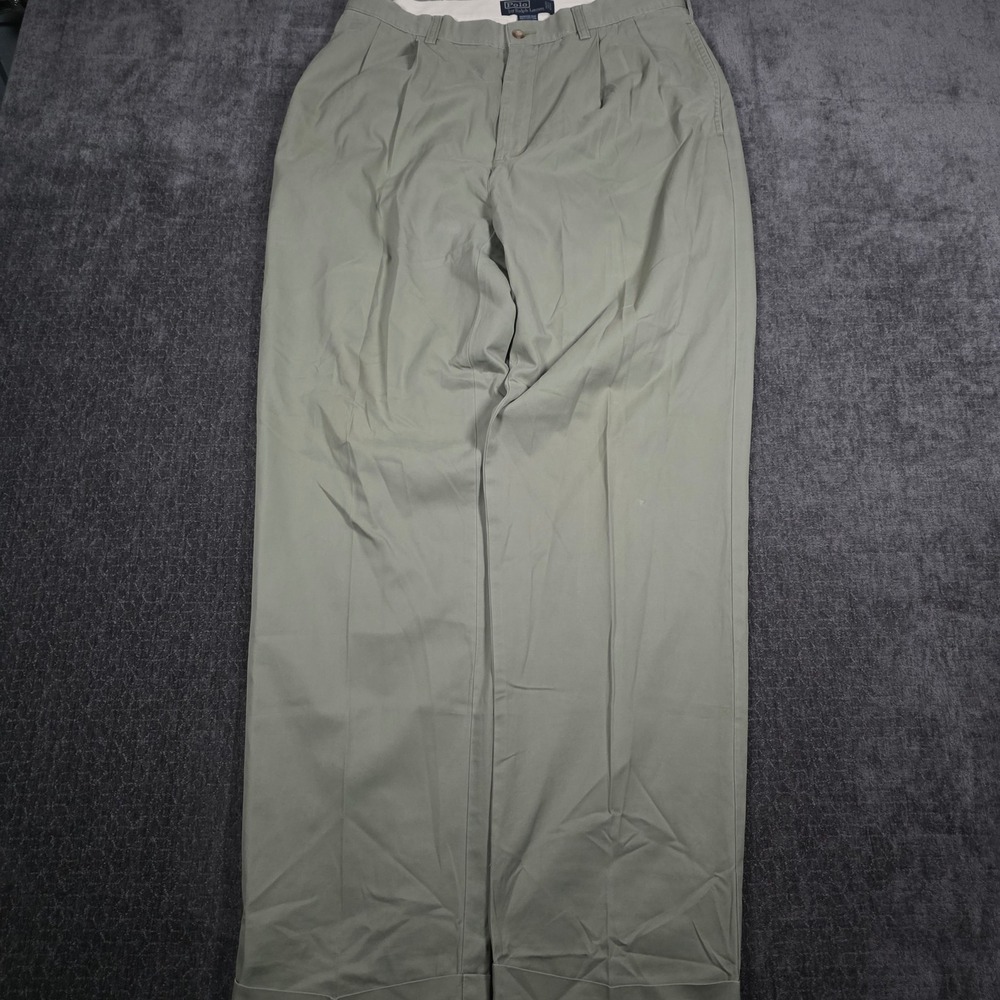 Polo Ralph Lauren Hammond Pant Mens 33x31 Sage Green Pleated Cuffed Chino Cotton